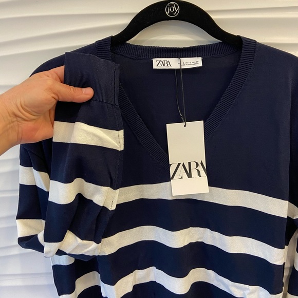 NWT Zara Minimalist RARE Preppy Long Sleeve Striped V-Neck Sweater - Picture 12 of 15